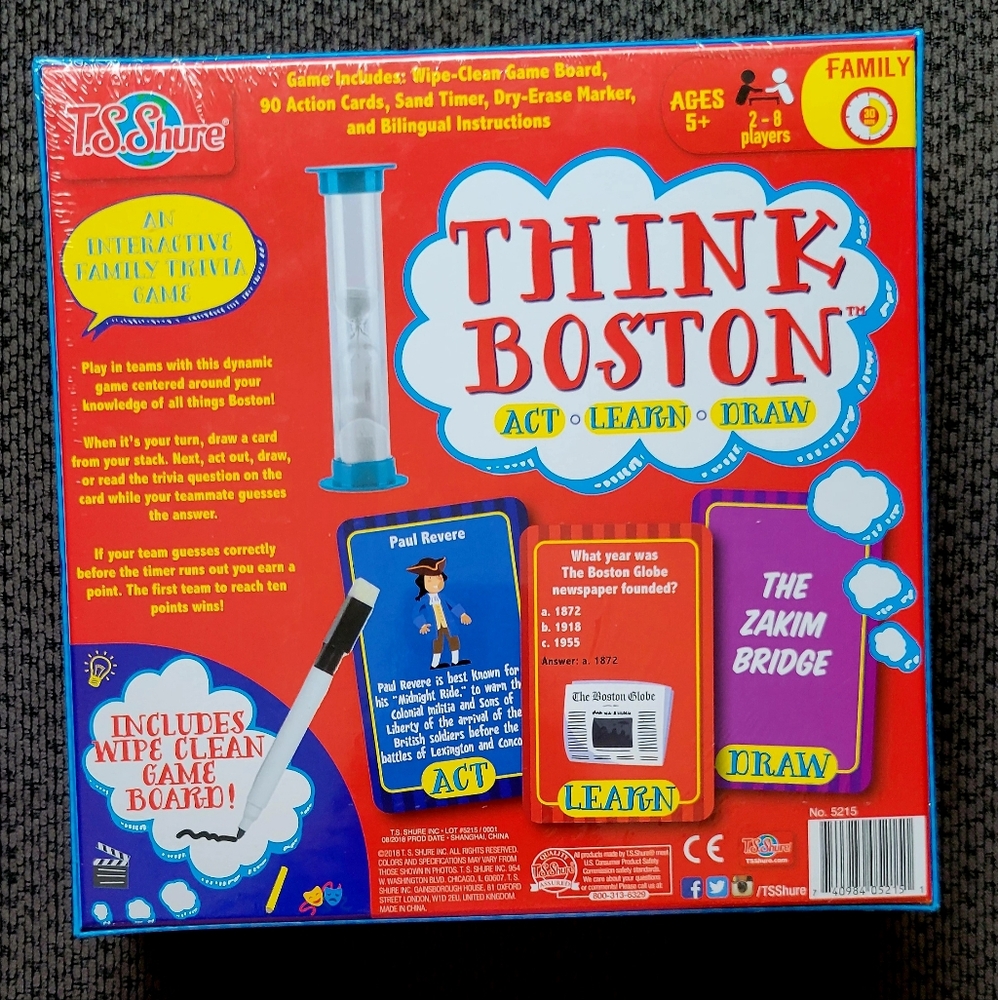 NEW!! Think Boston Interactive Educational Family Trivia Boardgame! - Picture 2 of 2
